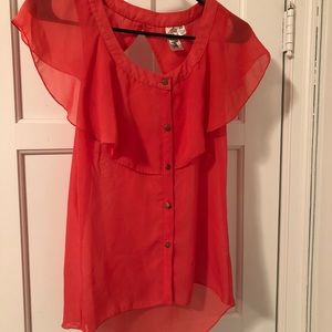 Coral ruffle blouse